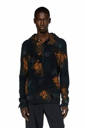 Diesel Men Distressed Hooded Henley Top In Waffle Knit - Multicolor (0SIAC)
