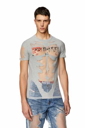 Diesel Men Burnout T-Shirt With Sheer Panels - Grey (0SHAY)