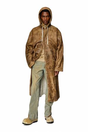 Diesel Men Extra-Long Hooded Coat In Treated Jersey - Brown (0SIAQ)