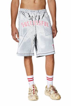 Diesel Men Sweat Shorts With Shadowy Overprint - Blue (0QHAZ)