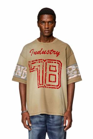Diesel Men Faded Jersey T-Shirt With Flock Prints - Brown (0WHAL)
