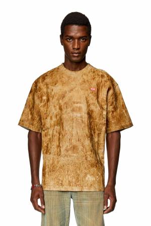 Diesel Men Leather-Effect Cotton T-Shirt - Brown (0GFAN)