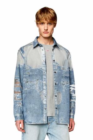 Diesel Men Denim Shirt With Devoré - Blue (068JH)