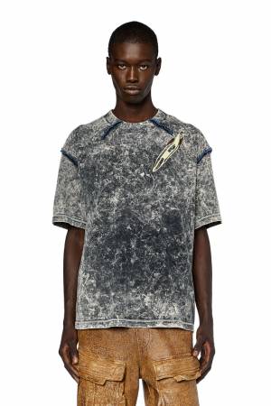 Diesel Men T-Shirt With Marbled Effect - Black (0JNAQ)