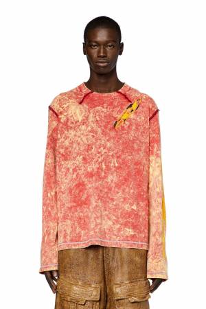 Diesel Men Long-Sleeve T-Shirt With Marbled Effect - Red (0JNAQ)