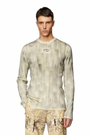 Diesel Men Ribbed Jumper With Oval D Plaque - Grey (0LIAK)