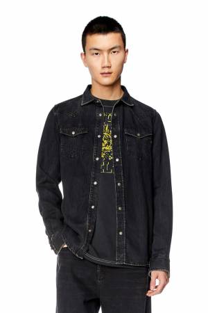 Diesel Men Overshirt In Tencel Denim - Black (068KE)