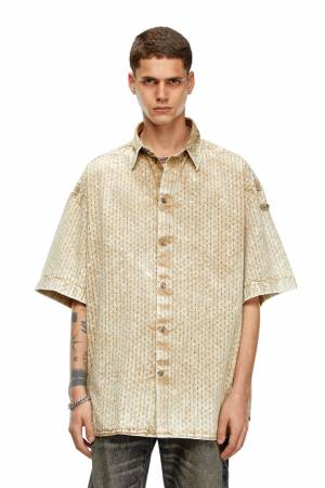 Diesel Men Perforated Acid-Wash Short-Sleeve Shirt - Brown (0KLAW)