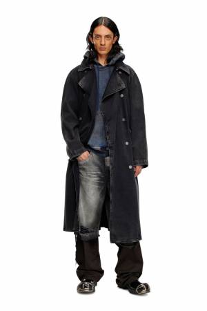 Diesel Men Trench Coat In Clean-Wash Denim - Black (09I35)