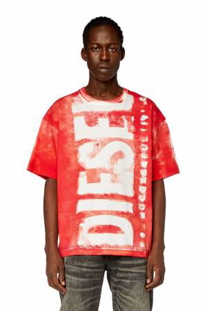 Diesel Men T-Shirt With Maxi Bleeding Logos - Red (0AIJV)