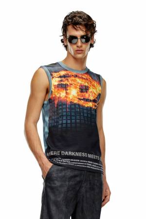 Diesel Men Tank Top With Burning Oval D Poster - Blue (0AMAB)