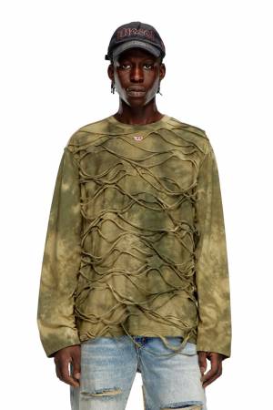 Diesel Men Long-Sleeve T-Shirt With Floating Strands - Green (0ANAY)