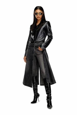 Diesel Women Hybrid Coat In Denim And Leather - Black (0LIBI)