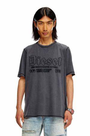 Diesel Men Faded T-Shirt With Tonal Embroidery - Black (0KMAH)