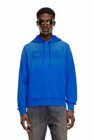 Diesel Men Faded Hoodie With Denim Division Logo - Blue (0KMAM)