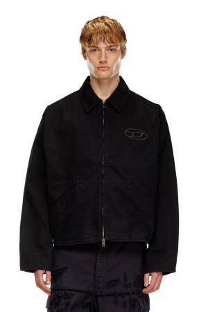 Diesel Men Denim Blouson Jacket With Bleached Logo - Black (0LIBQ)