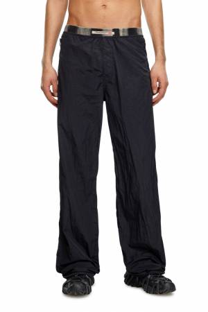 Diesel Men Lightweight Pants In Wrinkled Nylon - Black (0KMAE)