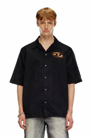 Diesel Men Bowling Shirt With Bleached Effect - Black (0DBCL)