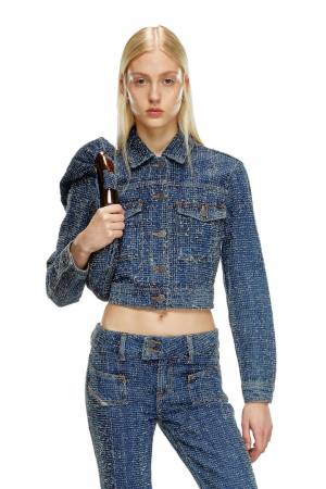 Diesel Women Cropped Jacket In Bouclé Denim - Blue (0PGAH)