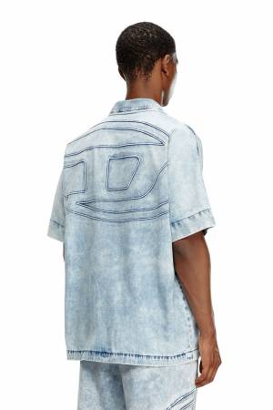Diesel Men Denim Bowling Shirt With Oval D - Blue (0CBCW)