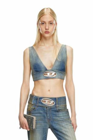 Diesel Women Bra Top In Streaky Heritage Denim - Blue (0CBCX)
