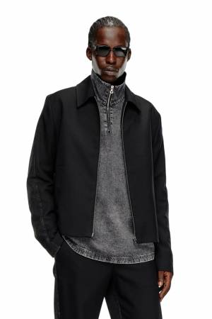 Diesel Men Blouson Jacket In Wool Blend And Denim - Black (0CBCL)
