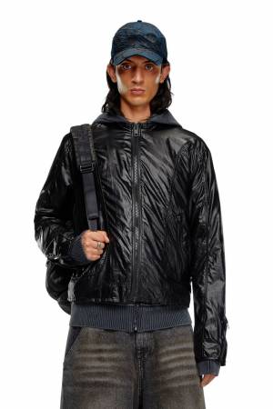Diesel Men Biker Jacket In Shiny Ripstop - Black (0NKBK)