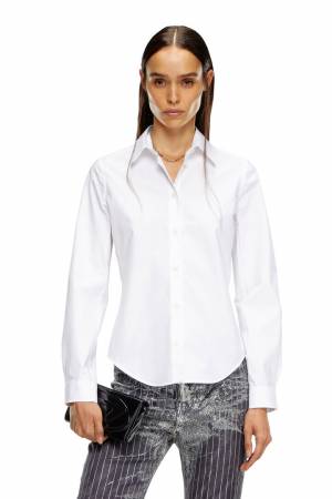 Diesel Women Shirt With Logo-Embroidered Collar - White (0PCAL)