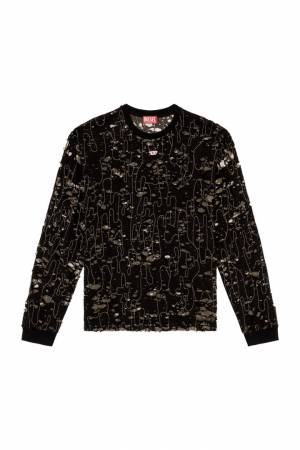 Diesel Black Tulle Destroyed Jersey T-Shirt "T-Boxt-Ls-Devor"