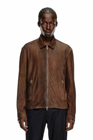 Diesel Men Blouson Jacket In Treated Leather - Brown (0HNAC)