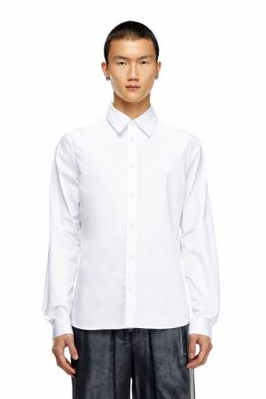 Diesel Men Formal Shirt With Logo-Embroidered Collar - White (0QFAV)