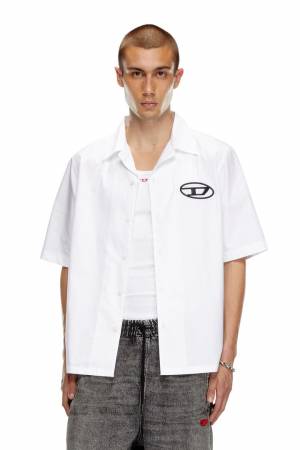 Diesel Men Bowling Shirt With Logo Embroidery - White (0PCAL)