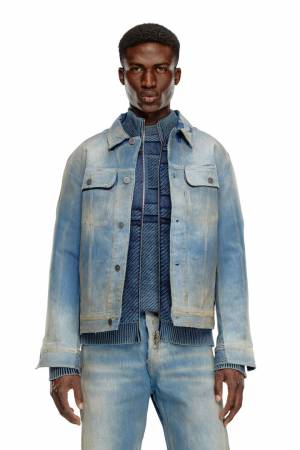 Diesel Men Trucker Jacket In Peel-Off Denim - Blue (09K22)