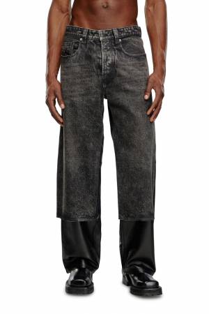 Diesel Men Leather And Denim Pants - Black (0IPAG)