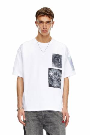 Diesel Men T-Shirt With Raw-Cut Printed Patches - White (0ALAX)