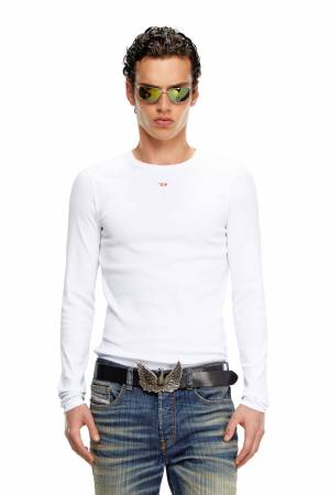 Diesel Men Long-Sleeve T-Shirt With D Patch - White (0EJAI)