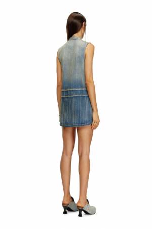 Diesel Women Mini Dress In Streaky Heritage Denim - Blue (0CBCX)