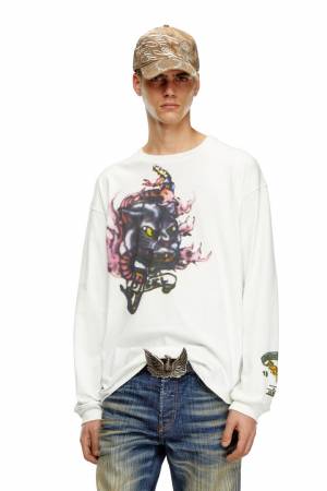 Diesel Men Long-Sleeve T-Shirt With Blurry Prints - White (0AKAK)