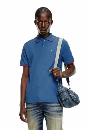 Diesel Men Polo Shirt With Micro Diesel Embroidery - Blue (0JMAD)