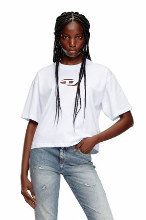 Diesel Women Boxy T-Shirt With Cut-Out Oval D Logo - White (0NIAX)
