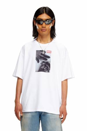 Diesel Men T-Shirt With Tattoo Glove Print - White (0GRAI)