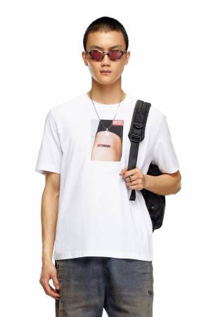 Diesel Men T-Shirt With Diesel Tattoo Print - White (0GRAI)