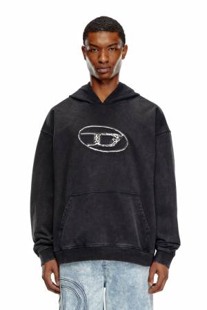 Diesel Men Hoodie With Multi-Layered Logo Print - Black (0TJAZ)