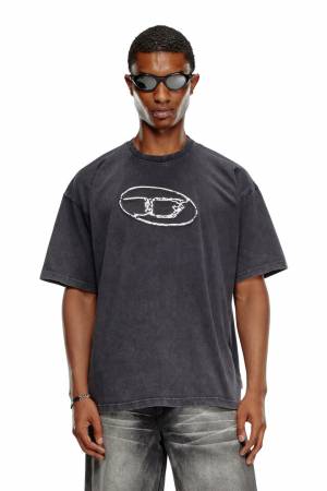 Diesel Men Faded T-Shirt With Oval D Print - Black (0TJAY)