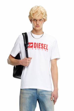 Diesel Men T-Shirt With Blurry Diesel Logo - White (0GRAI)