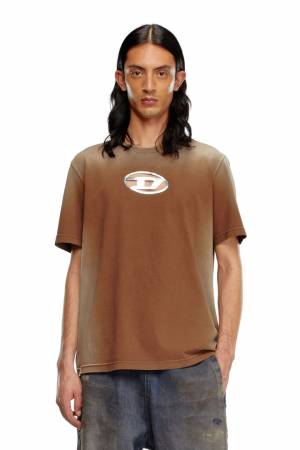 Diesel Men Faded T-Shirt With Cut-Out Oval D Logo - Brown (0CHBI)