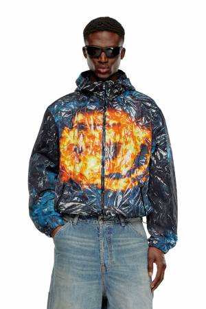 Diesel Men Hooded Windbreaker With Poster Print - Multicolor (0HPAH)