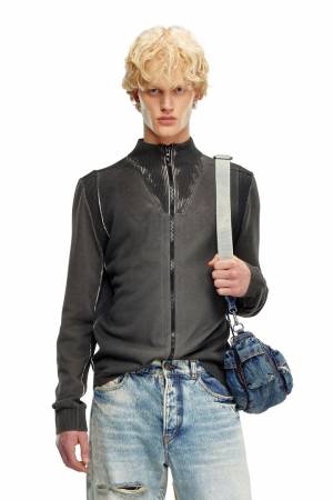 Diesel Men Zip Cardigan In Treated Cotton - Black (0GHAQ)
