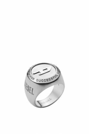 Diesel Men Stainless Steel Signet Ring - Silver (00DJW)