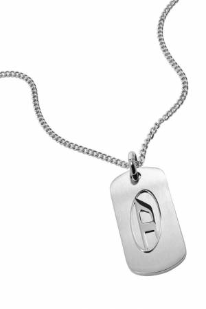 Diesel Men Stainless Steel Dog Tag Necklace - Silver (00DJW)